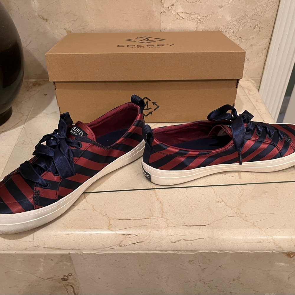Sperry Navy and Red Striped Sneakers